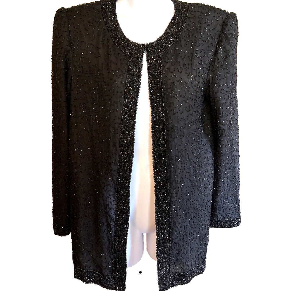 Stenay Black Silk Beaded Sequin Jacket Small Vintage